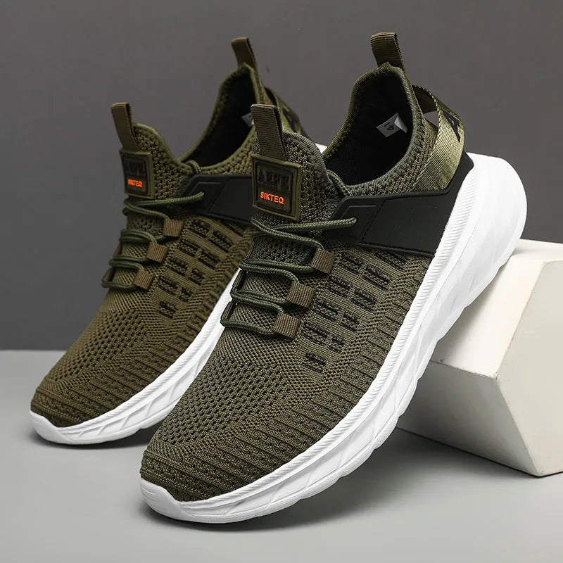 Men's breathable mesh casual sports shoes in Gray with round toe and ankle strap