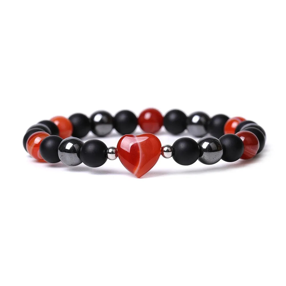 Lvdongling Tigereye hand-cut peach heart geometric stone bracelet with moon and planet charms