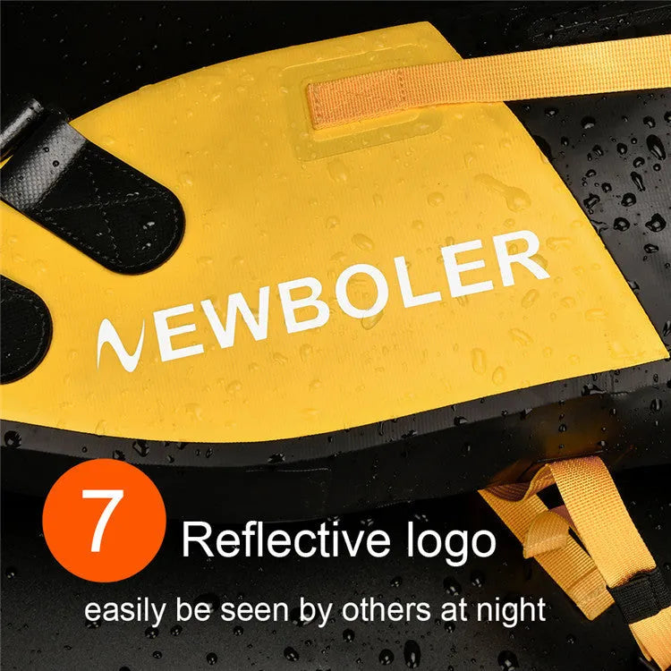 Large yellow waterproof bicycle tail bag mounted on bike, showing 13L capacity.