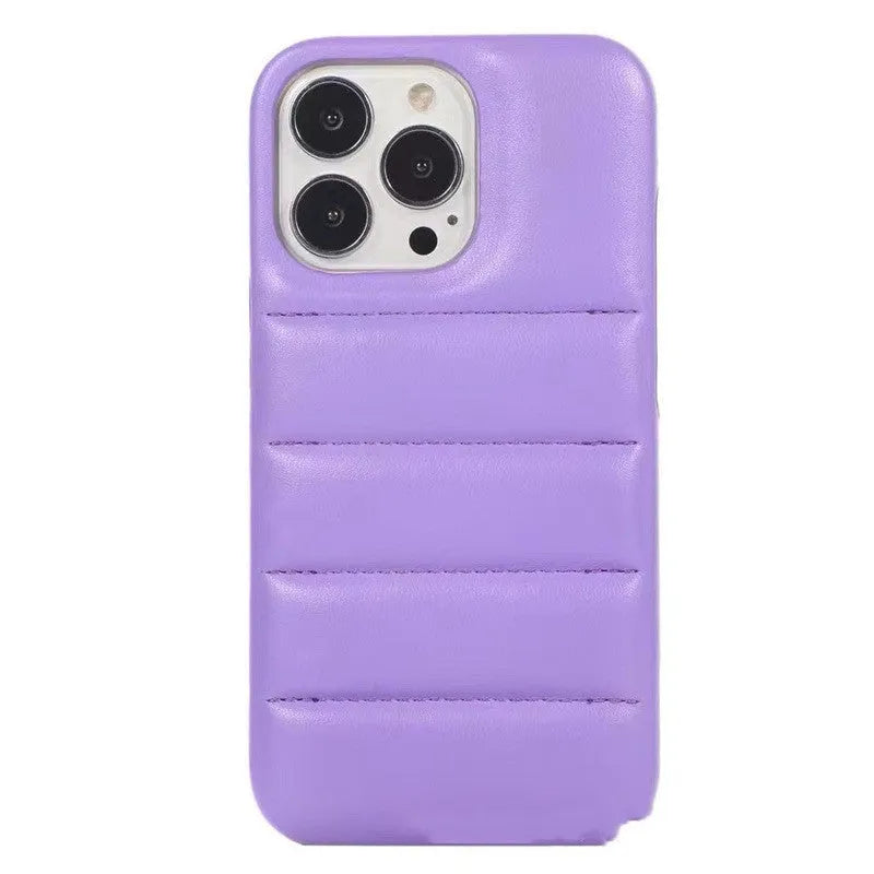 Fashion solid colour down jacket phone case for iPhone showing quilted texture