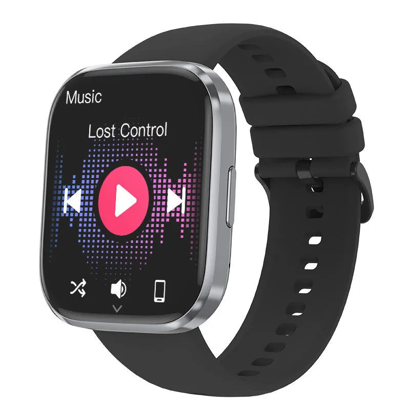 Bluetooth calling smart watch with heart rate and blood oxygen detection, black, on wrist