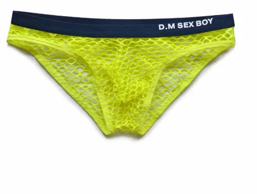 Large men's mesh briefs in black with personalised lettering on the waistband.