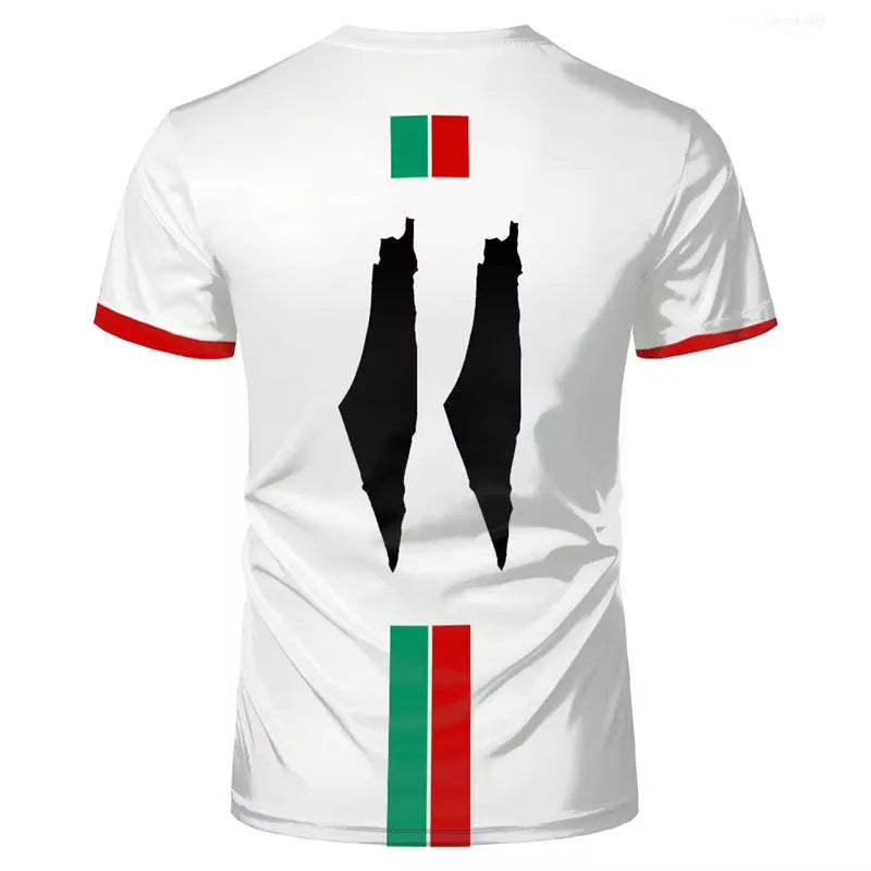 3D printed football graphic t-shirt in black or white with spandex fabric and half sleeves