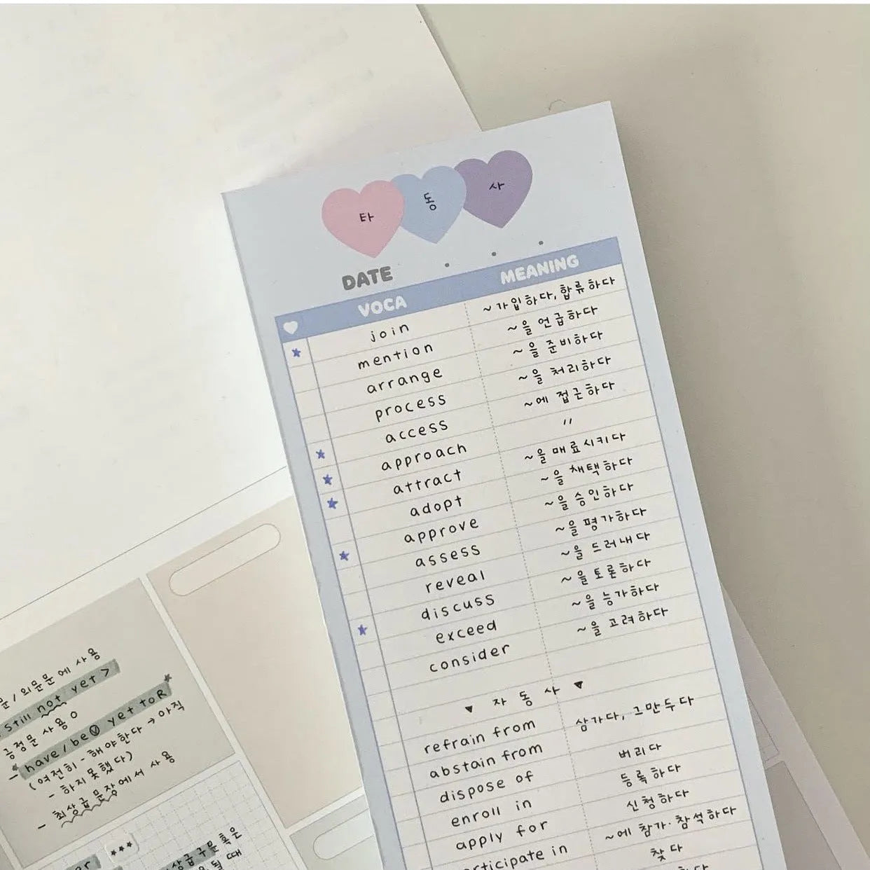 English words notepad with vertical format and blue cover showing B5 half size dimensions