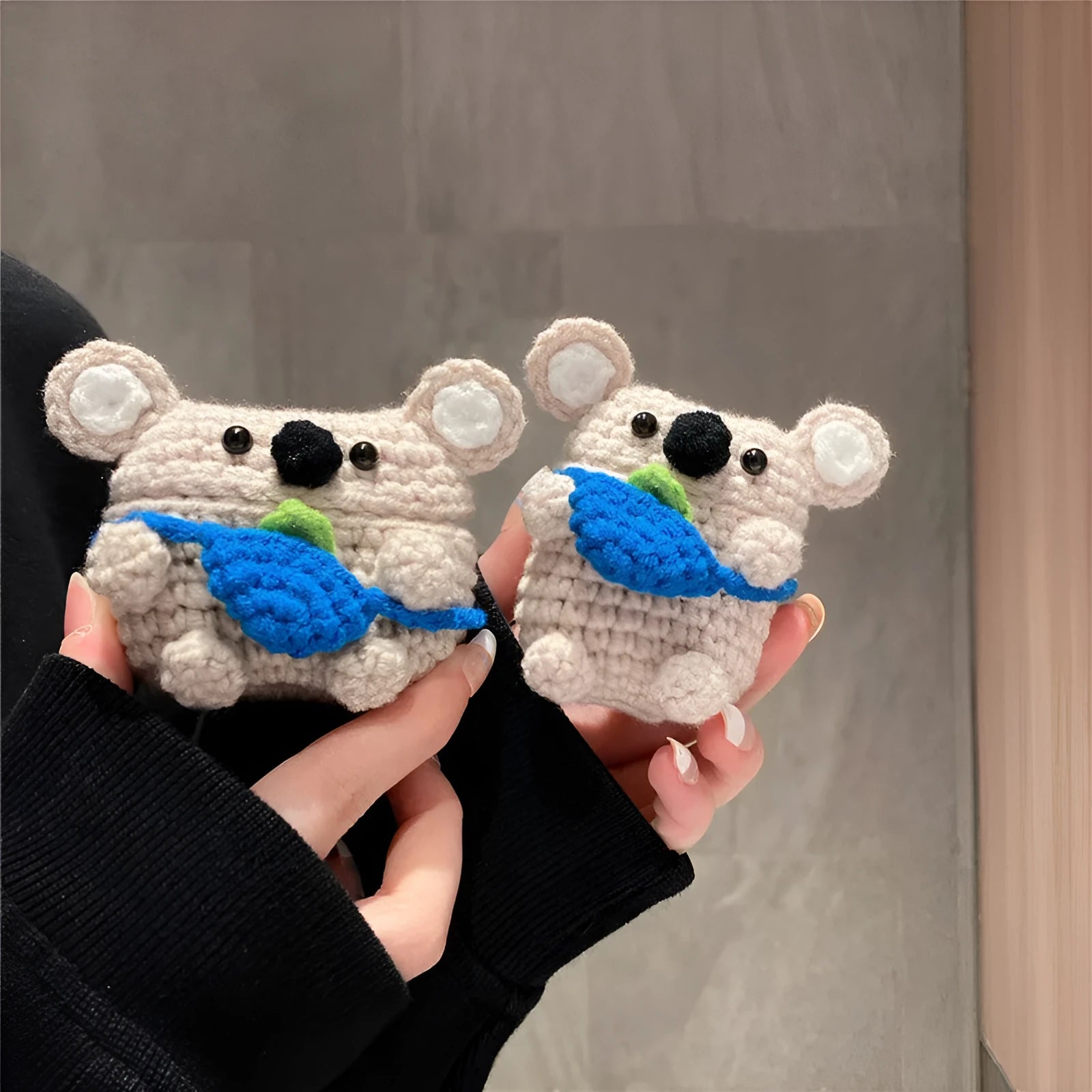Handmade knitted koala bear backpack design cover for AirPods charging case