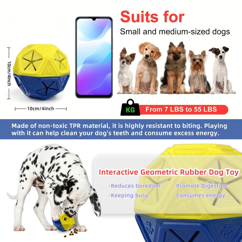 Blue soft rubber hollow dog toy ball for treat dispensing and interactive play.