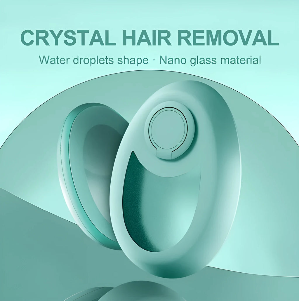 Crystal hair removal device with nano-glass surface and metal finger ring