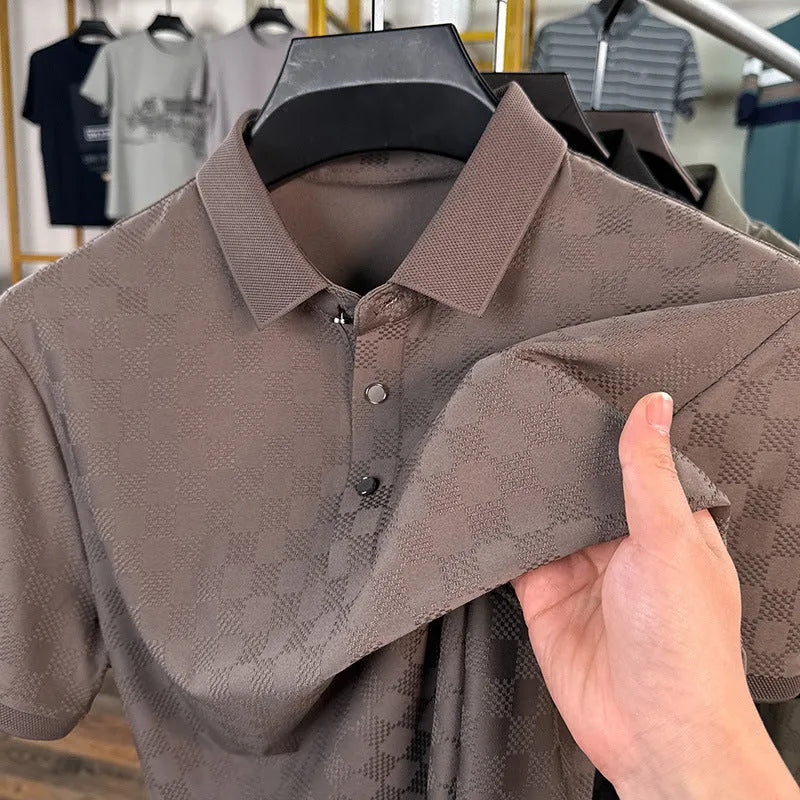 Rhombus brand thin ice silk short sleeve t-shirt in black with a slit design detail.