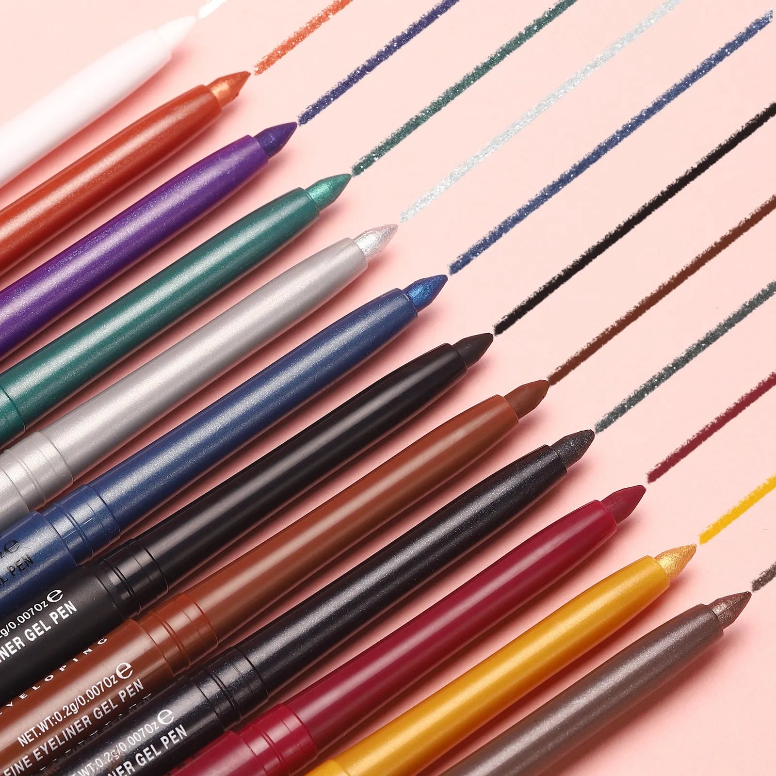 Set of 12 colourful gel glitter eyeliner pencils in vibrant shades for waterproof party and cosplay makeup