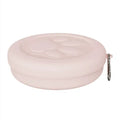Portable outdoor dog food and water bowl in S and L sizes, shown in light green and pink colour options.