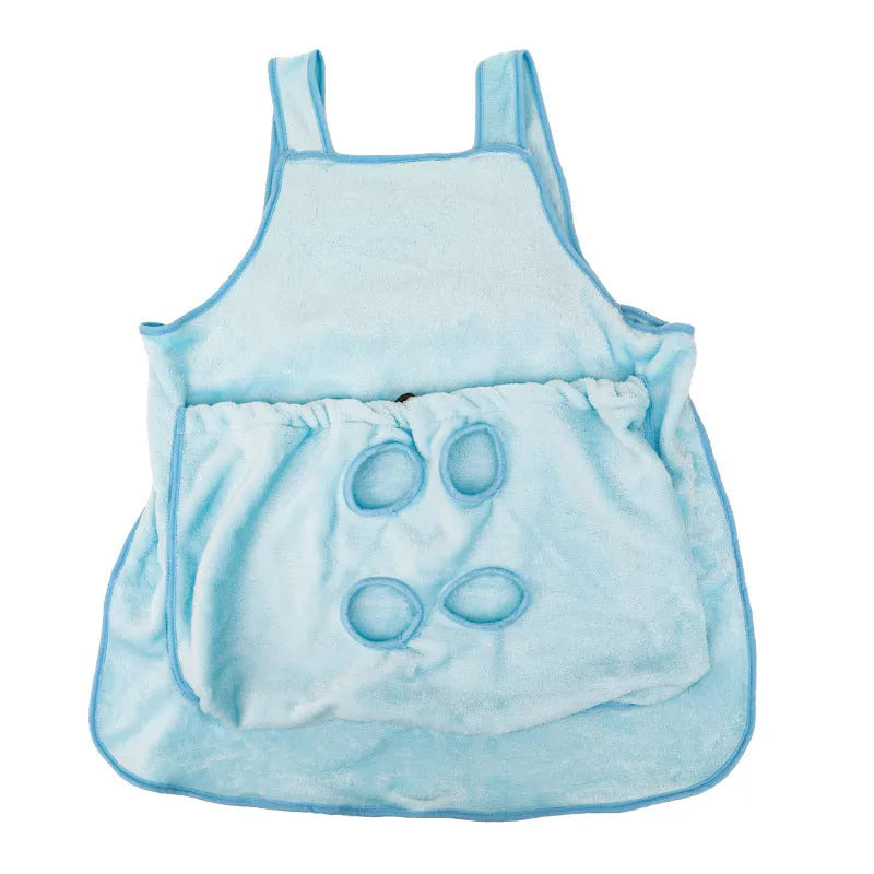 Plush pet carrier apron hanging chest bag for small cats and dogs showing adjustable neck and fresh-air opening