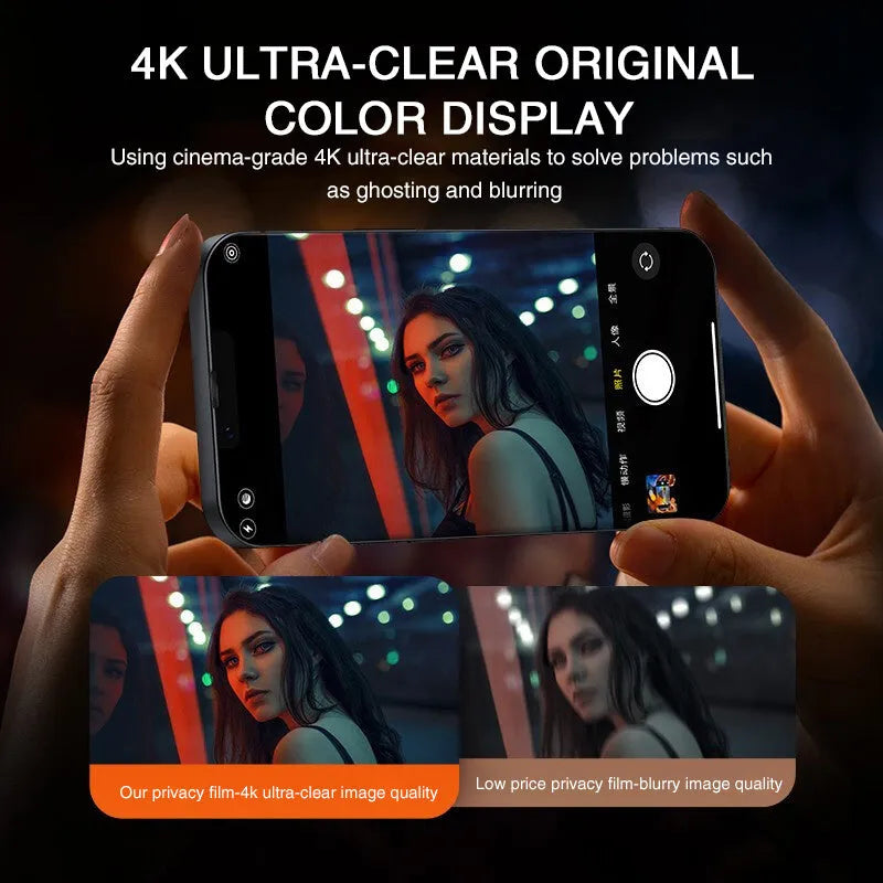 Anti-peeping tempered glass screen protector for iPhone on a table.