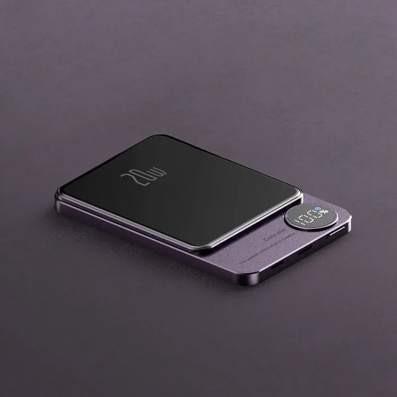 Magsafe magnetic wireless power bank for iPhone 14 in aluminium housing with capacity options