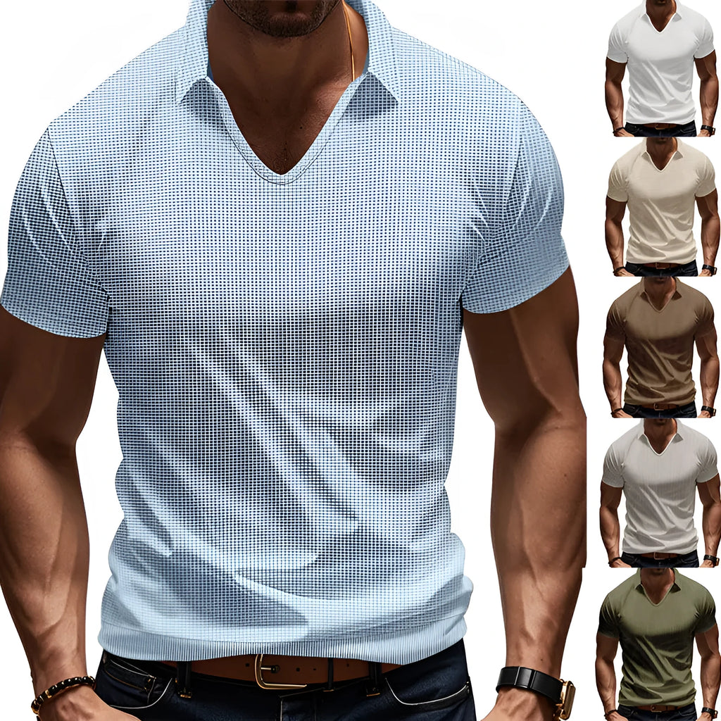 Men's loose fit V-neck short sleeve T-shirt in cotton blend fabric