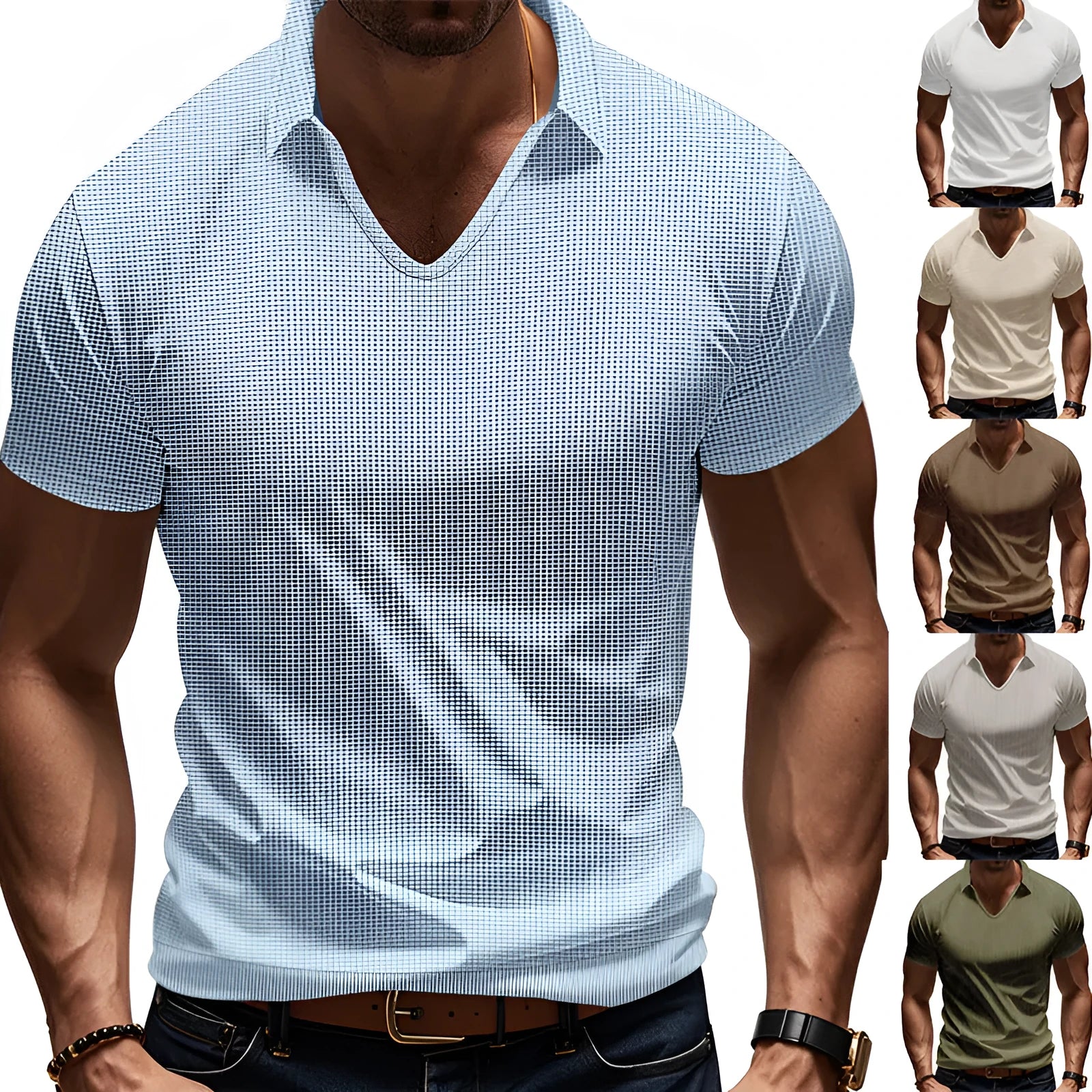 Men's loose fit V-neck short sleeve T-shirt in cotton blend fabric