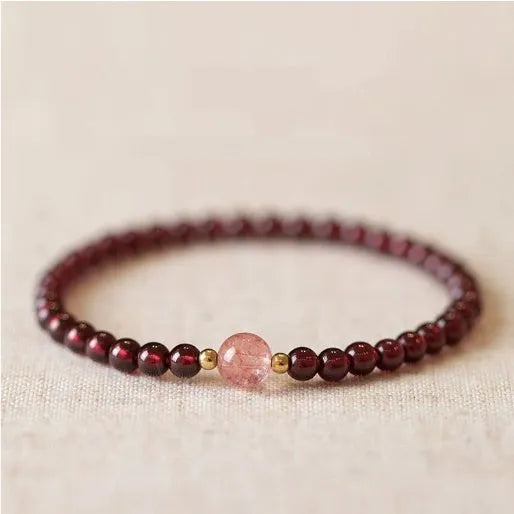 Women's Chinese-style gourd bracelet with imitation garnet beads and electroplated finish