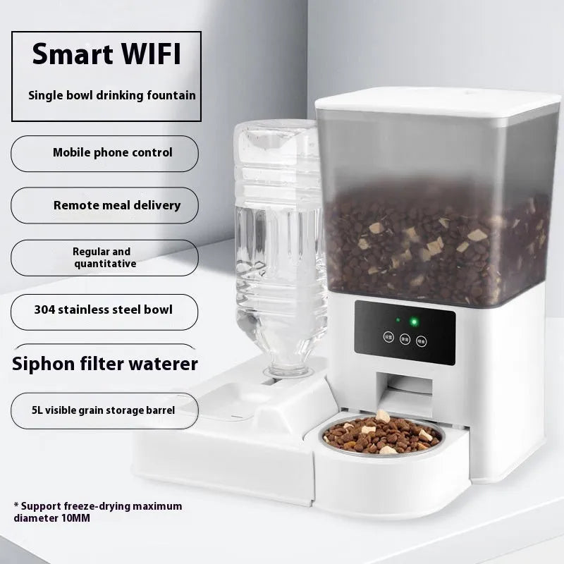 5 litre stainless steel bowl intelligent pet feeder with remote Wi‑Fi, video, and voice call functions
