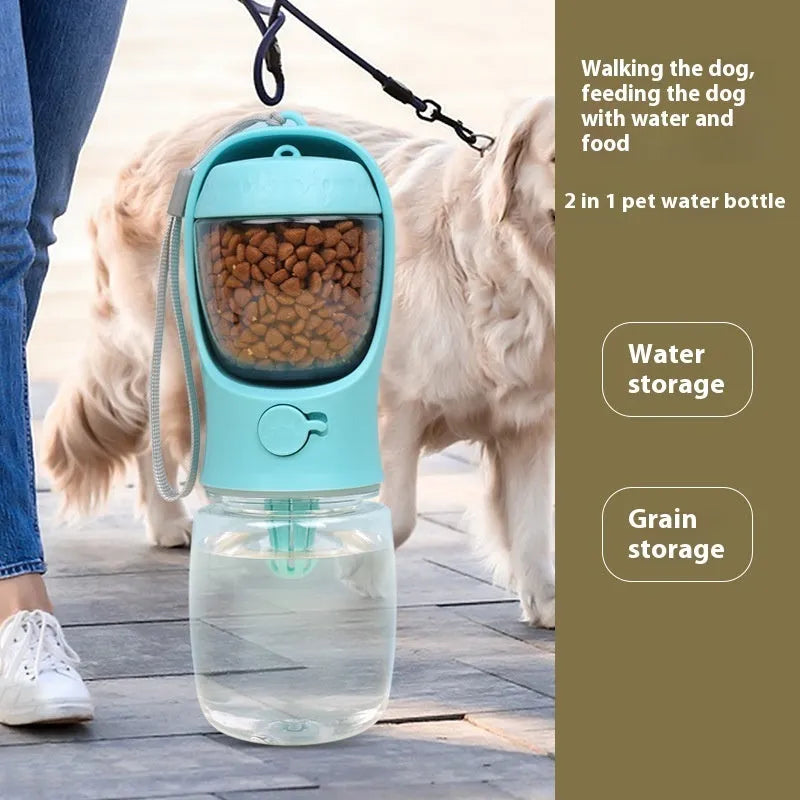 Blue portable dual-use dog water cup with 550ml capacity and split water grain design.