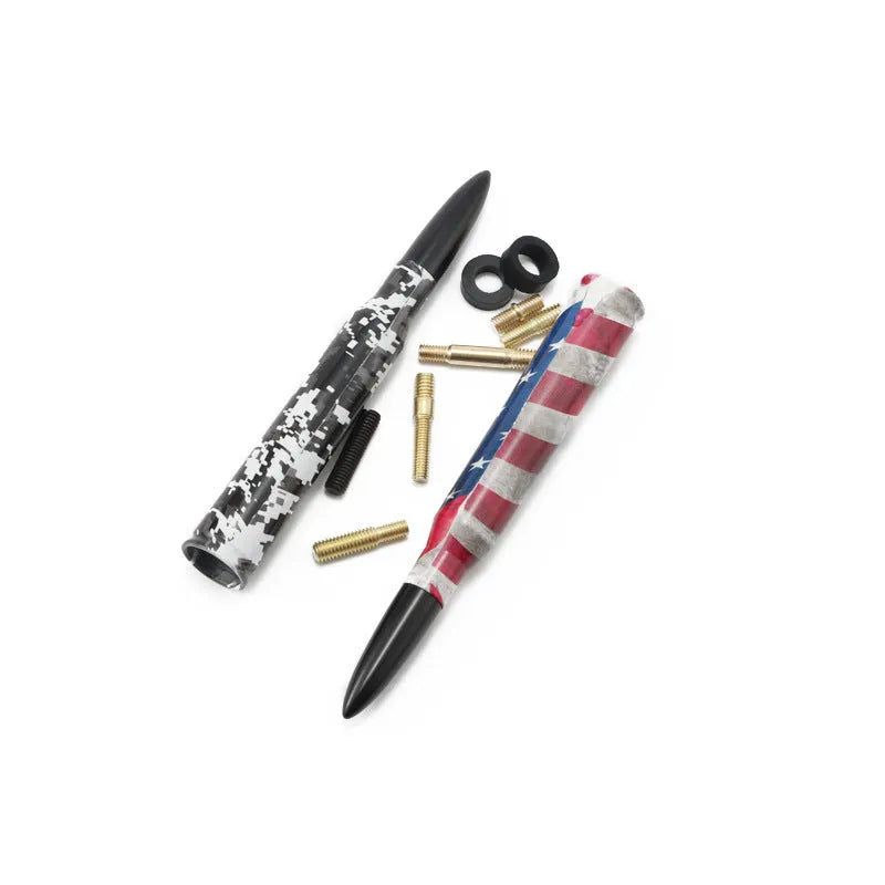 14cm bullet antenna in American flag, camouflage green, and colour black designs for vehicle exterior styling