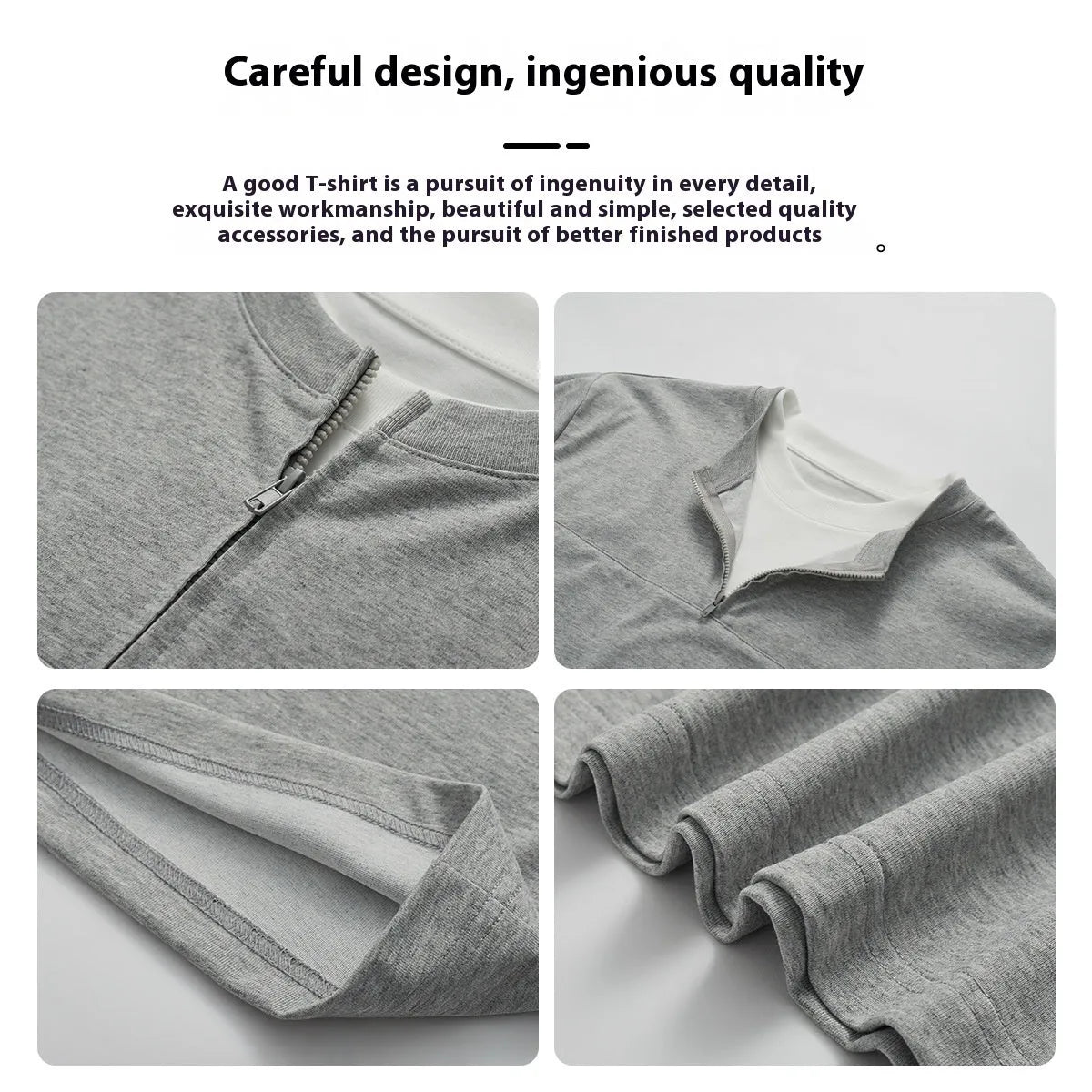Women's loose zip false two-piece patchwork top in cotton blend fabric solid colours