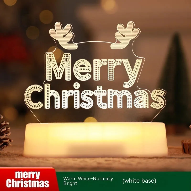 Acrylic 3D LED Christmas night light decoration with festive designs