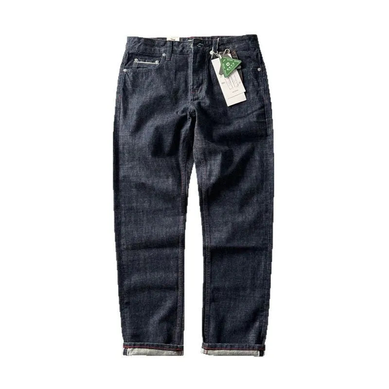 Men's straight leg jeans in primary colour cotton denim with American retro style and mid-waist design