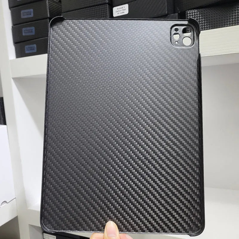 Carbon fibre hard protective case for Apple iPad Pro 11 showing 3K weave texture
