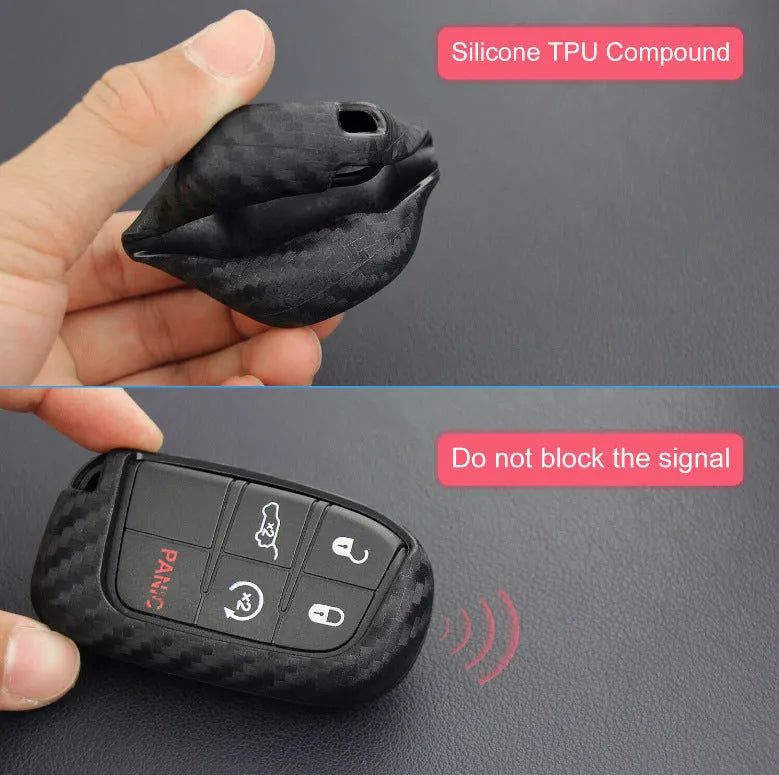 Flexible silicone protective case for Dodge Chrysler Fiat remote car key fob in single bag style.