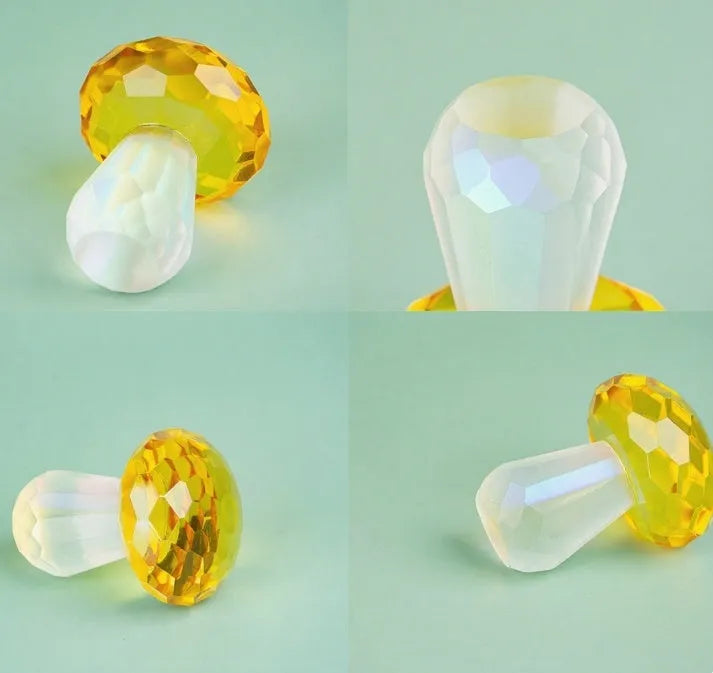 White crystal mushroom decorative sculpture in modern geometric style on a plain background.