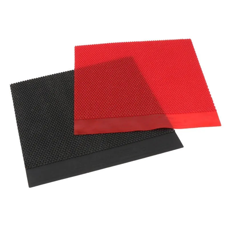 Single sheet of small pips-out table tennis rubber in black and red colour options.