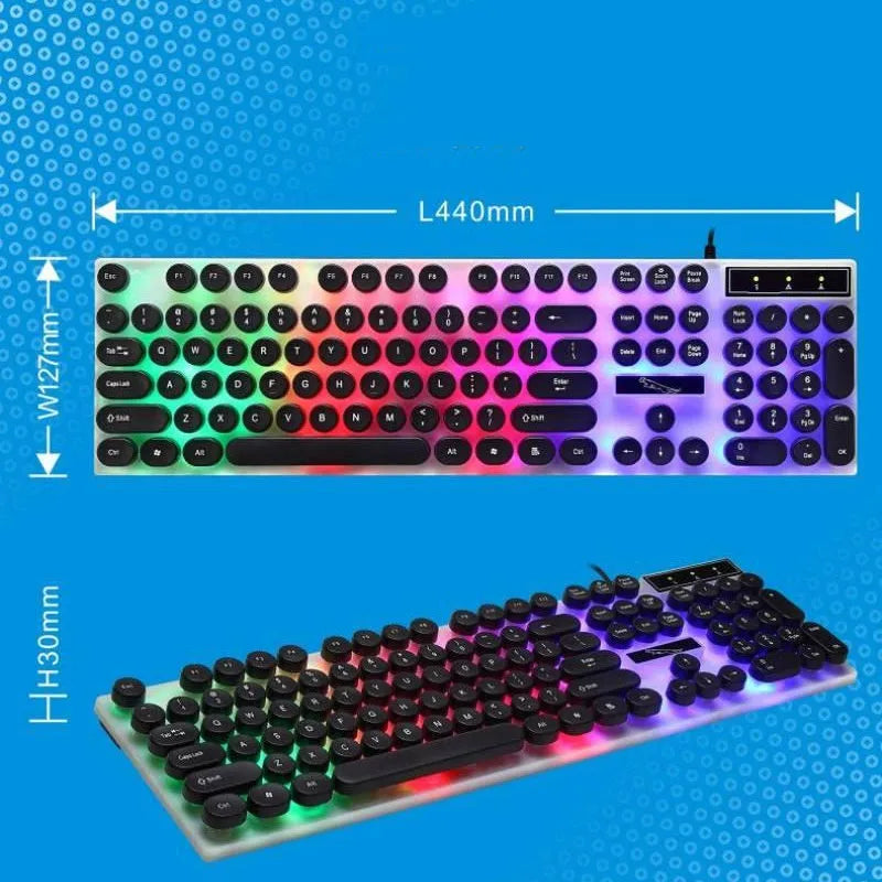 Black or white waterproof RGB gaming keyboard with 104 keys and USB cable