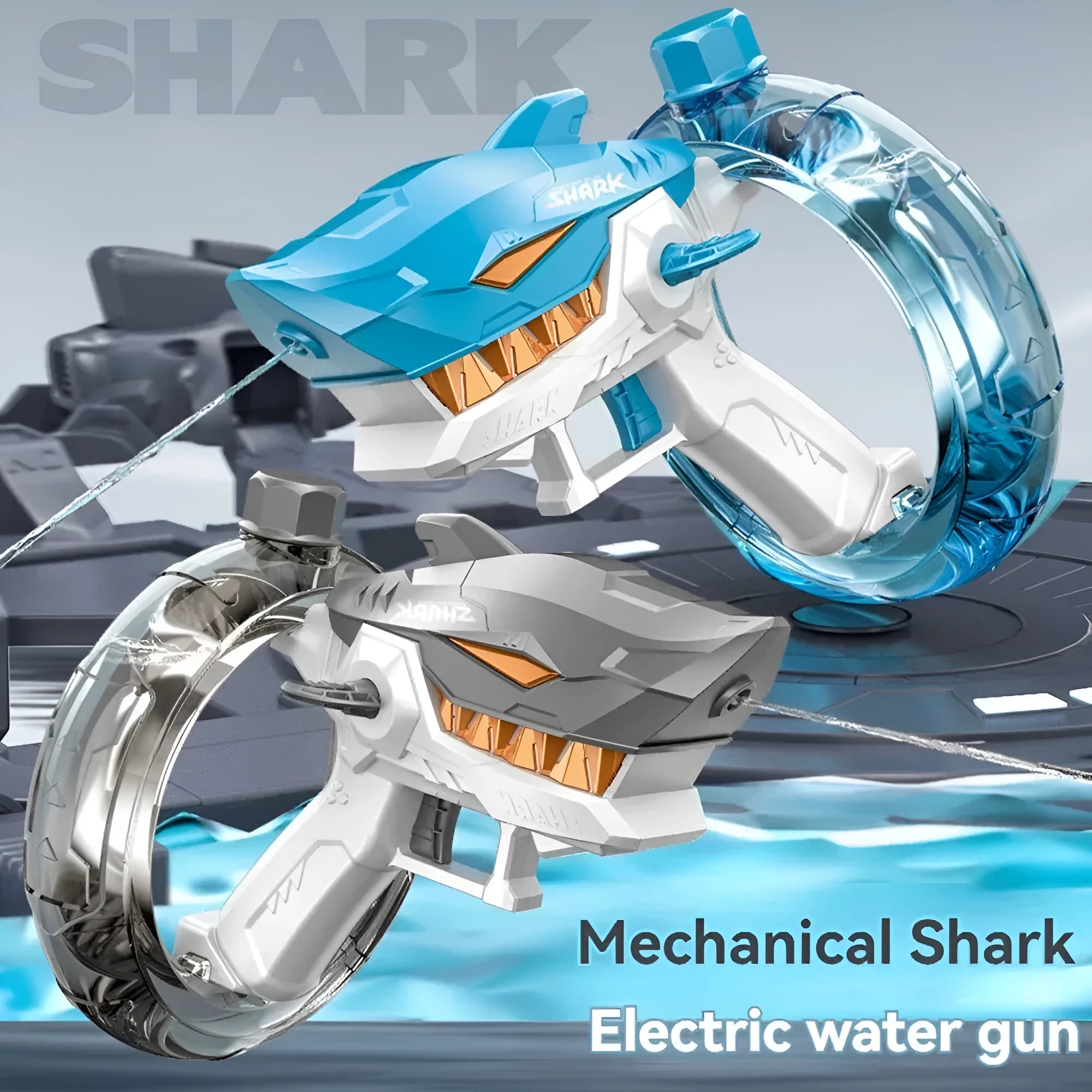 Blue shark electric water gun toy with automatic firing system for summer water play