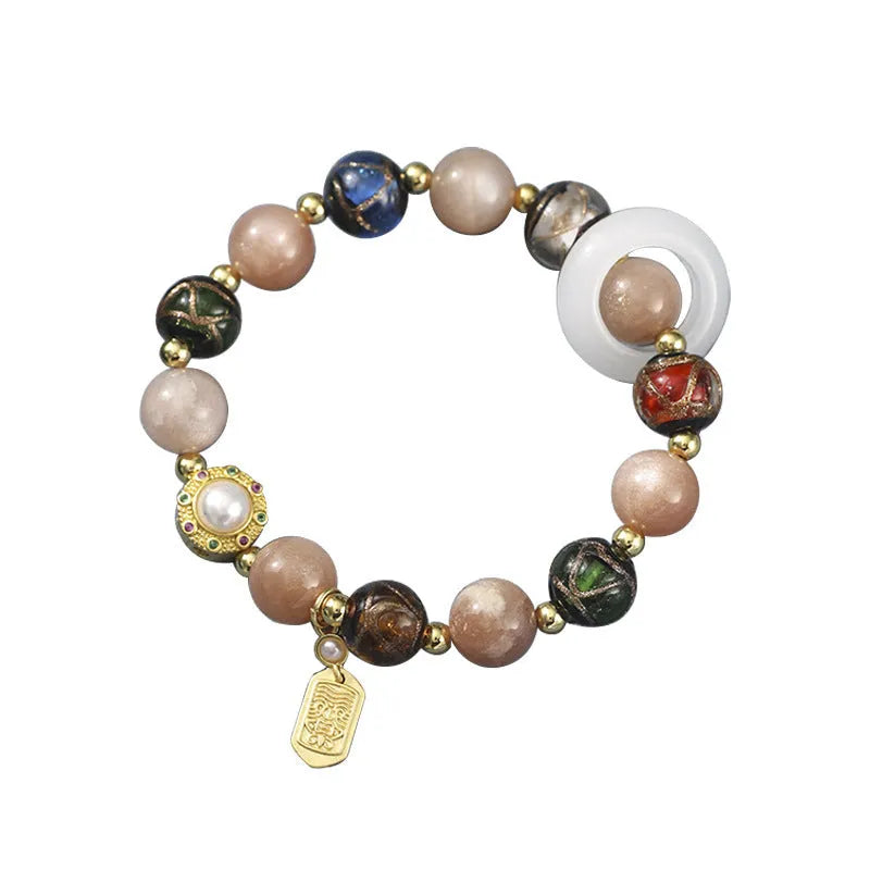 Women's hand-woven bracelet with fragrant grey coloured glaze and natural stone beads