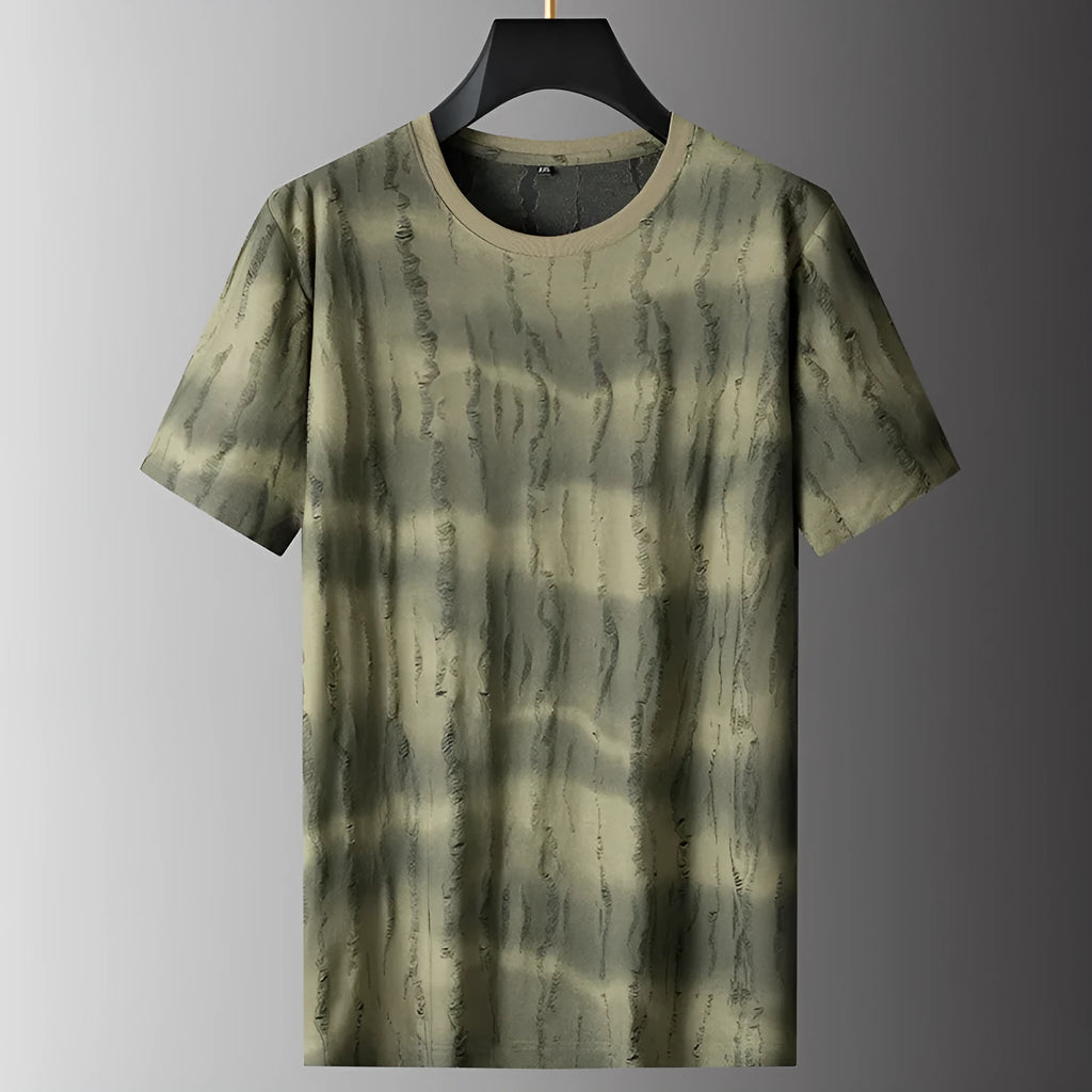 Men's grey plus size silk t-shirt with round neck and short sleeves for summer wear