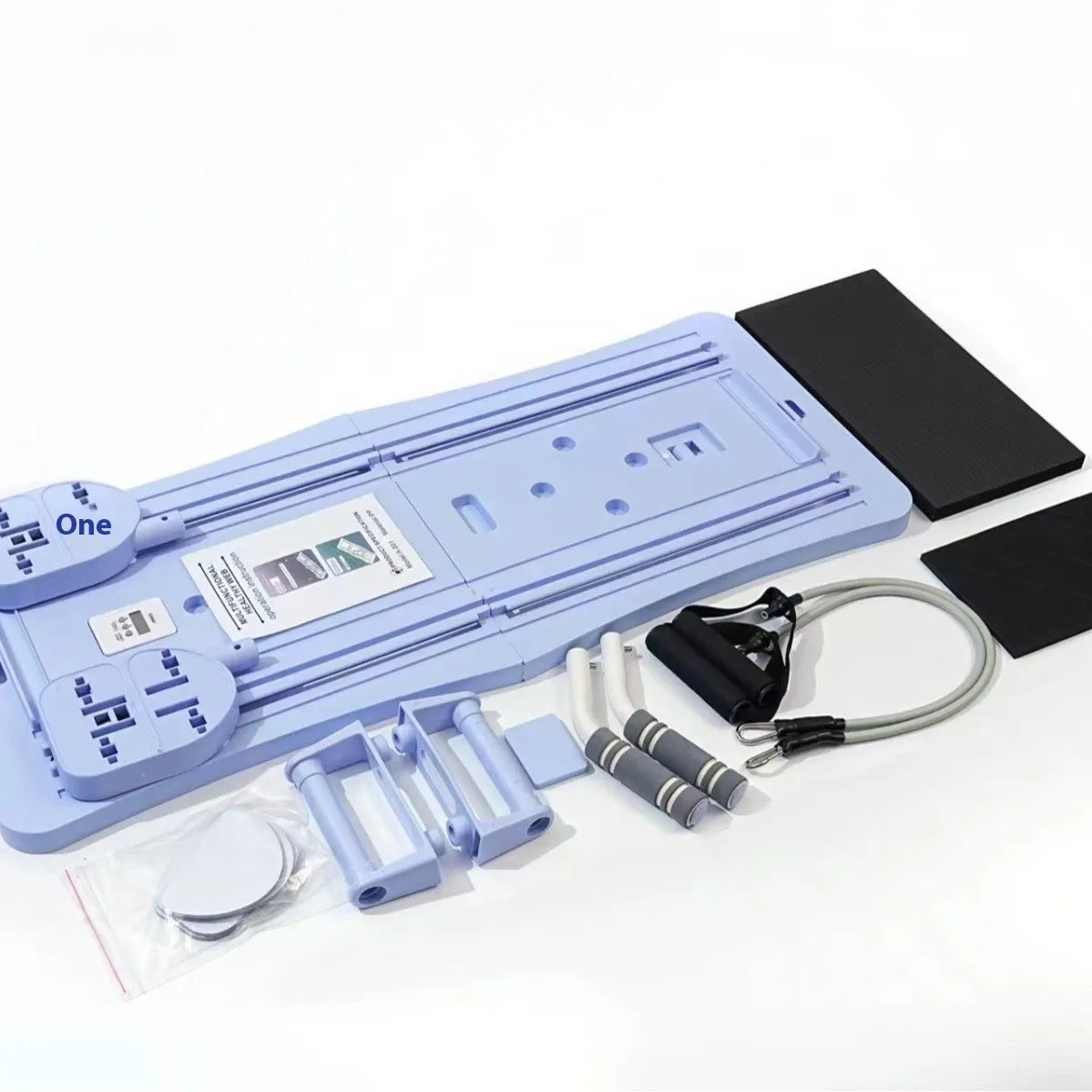Purple foldable plastic fitness board lying flat on a floor.