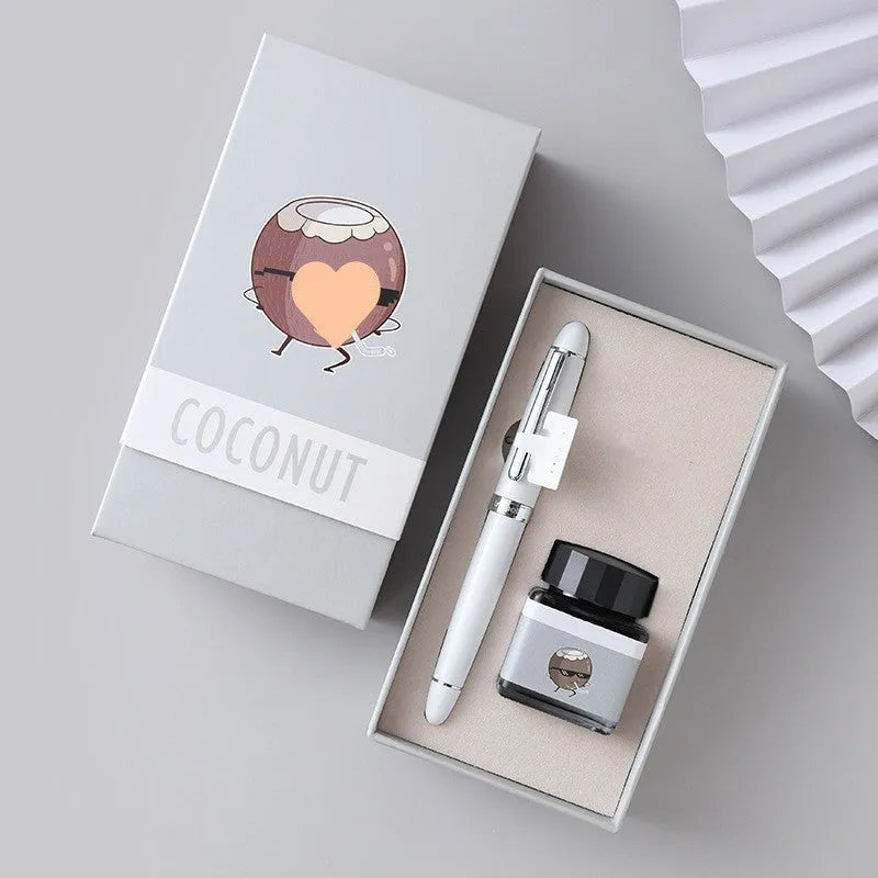 Calligraphy pen with replaceable ink sac, metal case, and choice of seven designs including avocado and bear patterns