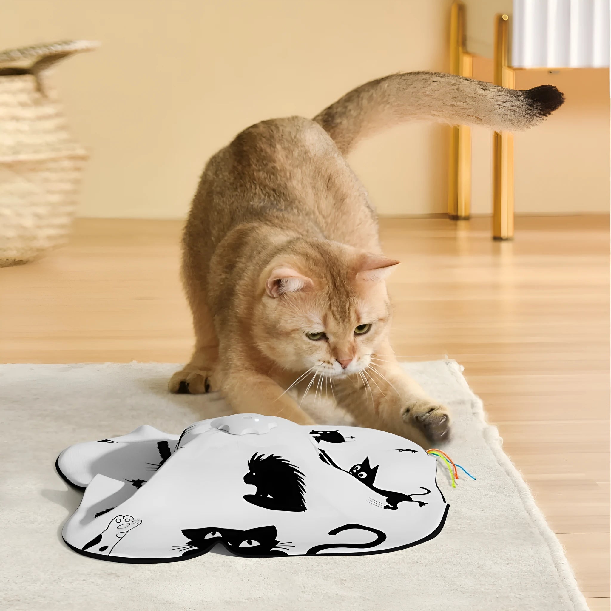 Plastic cat self-hi relief toy in picture colour with dimensions 19.8cm by 11.5cm by 19.5cm