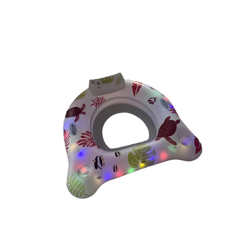 White luminous U-shaped PVC inflatable float seat on water.