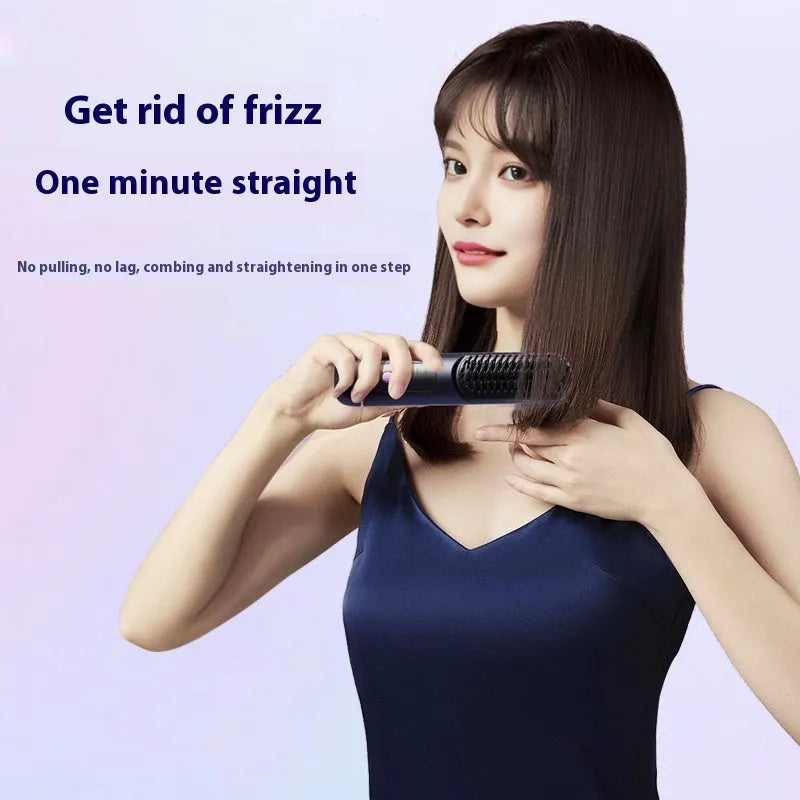 Portable negative ion hair comb for straight hair in white, blue, or grey.
