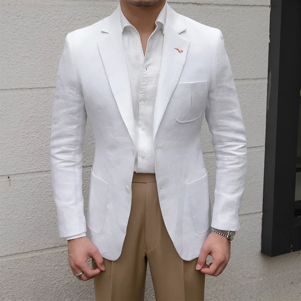 Thin breathable linen casual suit jacket double-breasted long sleeve blazer in white