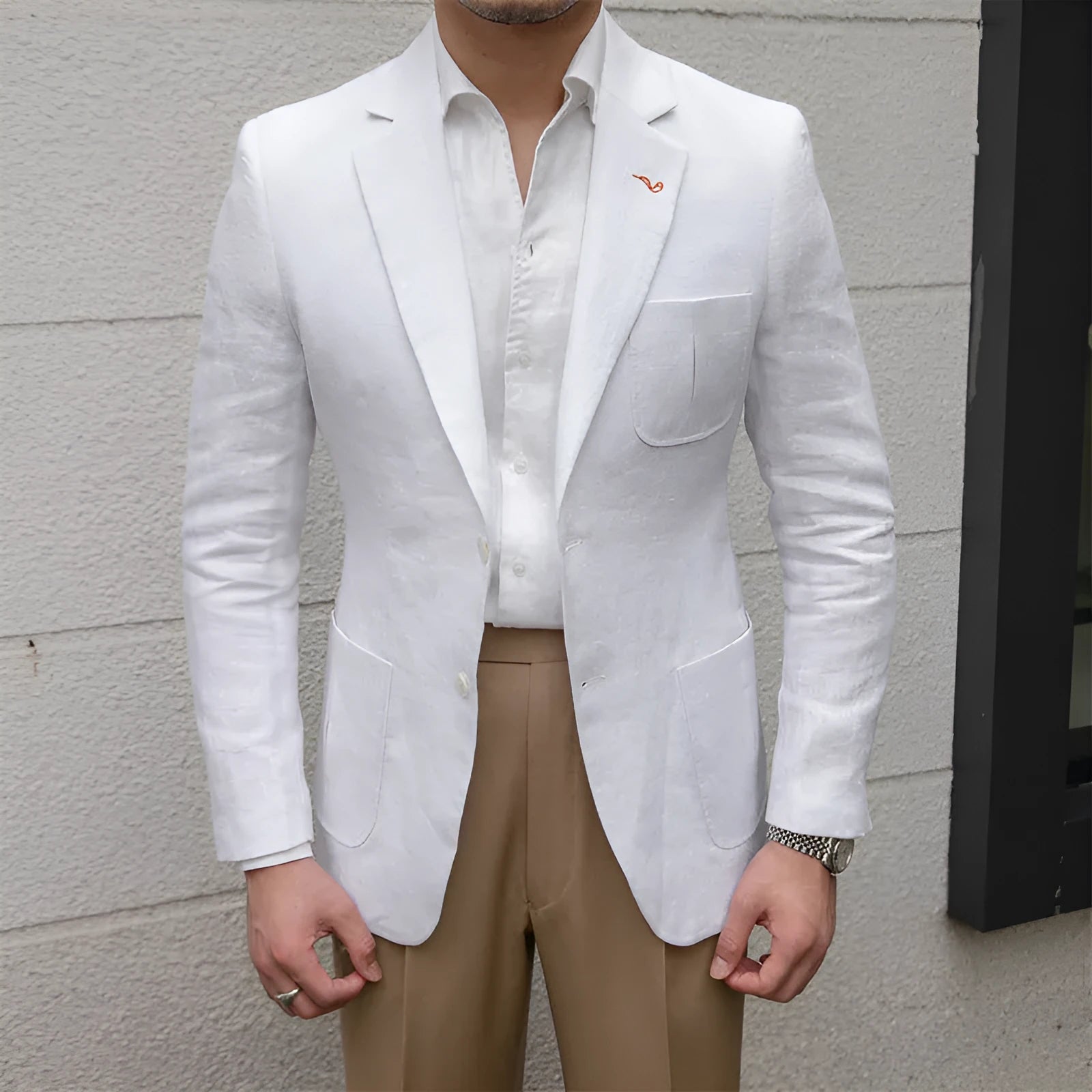 Thin breathable linen casual suit jacket double-breasted long sleeve blazer in white