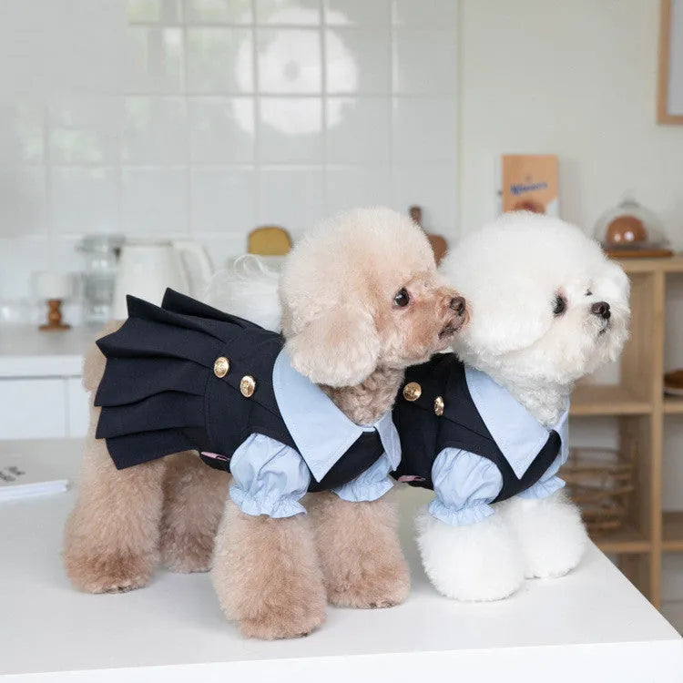 Dark grey casual-style dog clothing on a mannequin, showing polyester fabric and simple design.
