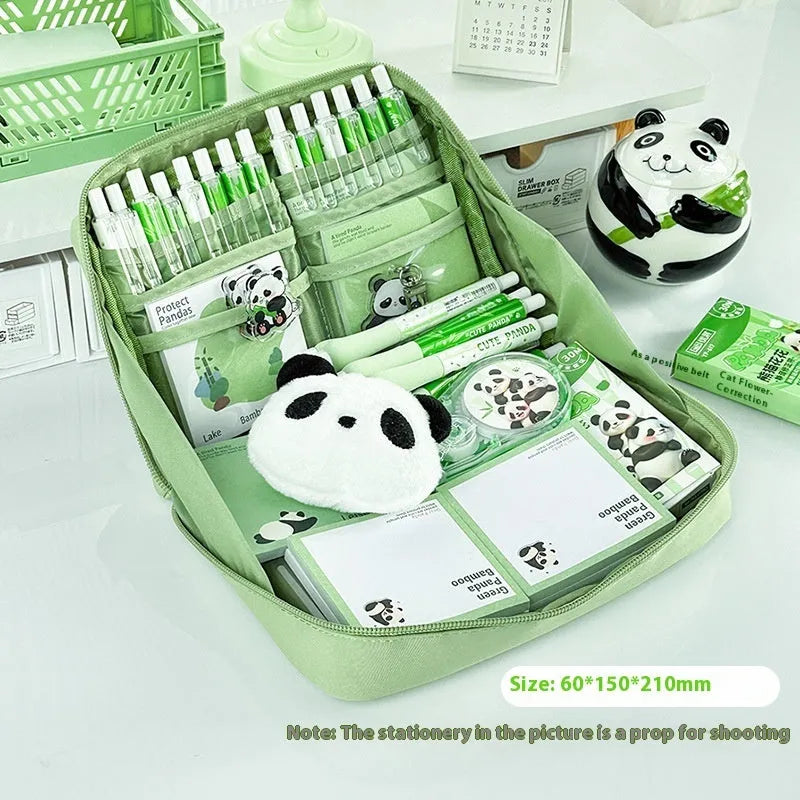 Green canvas pencil case with 12 layer compartments showing Korean style design