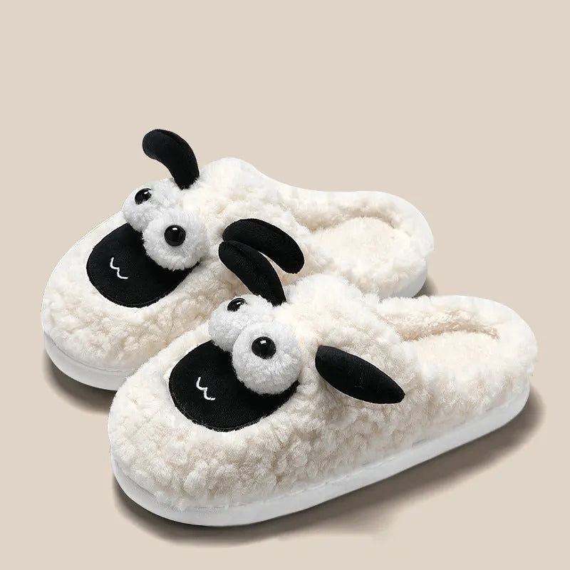 Brown lamb thermal cotton slippers with suede uppers and PVC soles