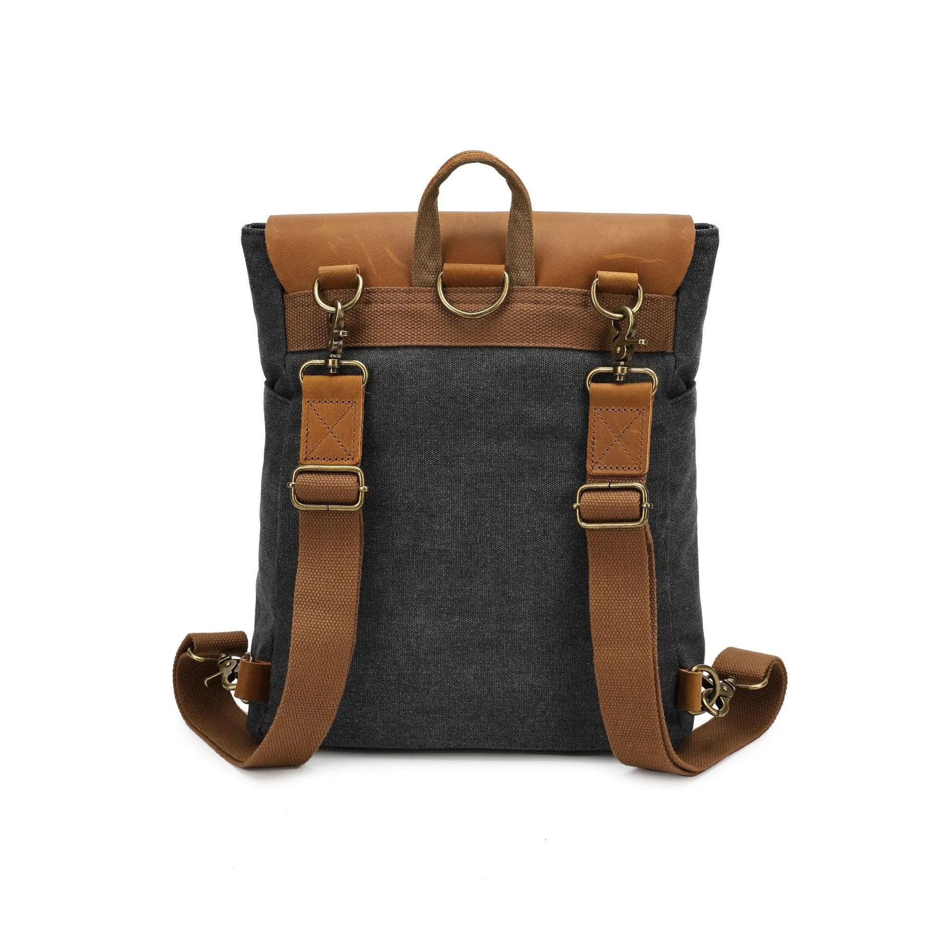 Crazy horse leather casual student backpack in waterproof canvas measuring 29×13×35cm