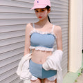Women's solid colour swimsuit with fashion suspenders and conservative split design