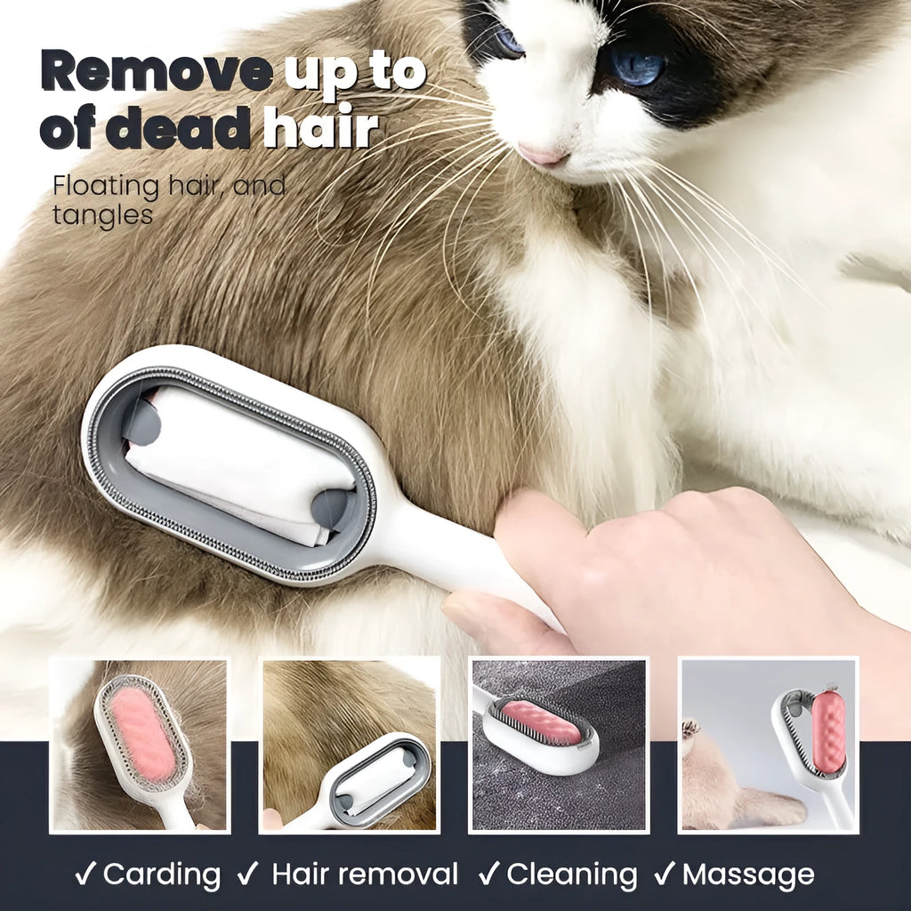Green plastic pet hair removal comb with disposable adhesive sheets for cats and dogs.