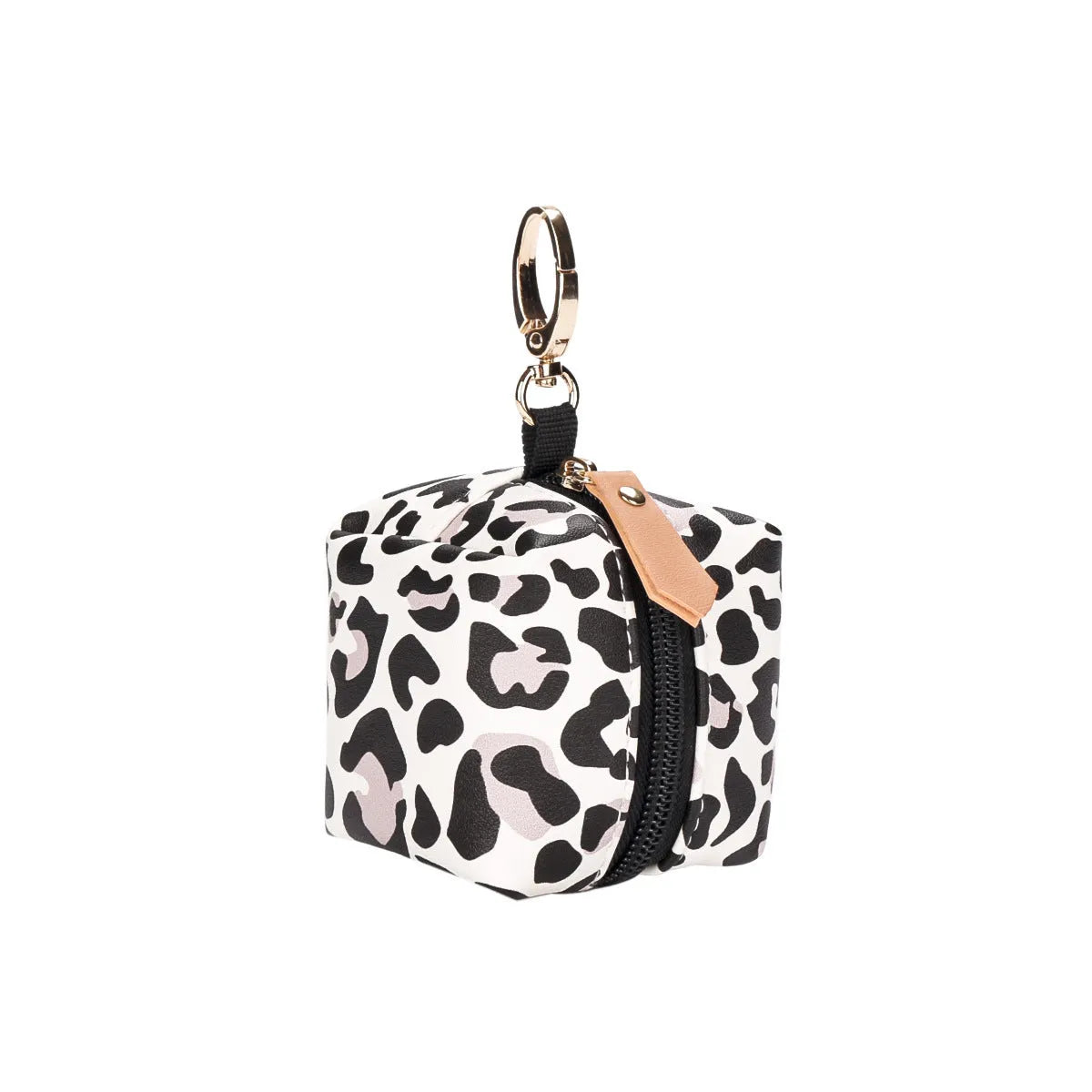 Baby pacifier holder case in PU leather with impervious nylon lining and buckle clip, holds 2 pacifiers, compact 6.35cm size