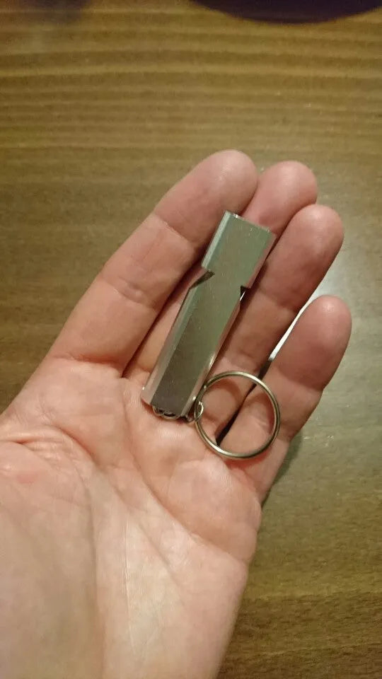 Double hole aluminium alloy survival whistle in silver and gold colour options