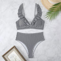 Striped split bikini swimsuit with small chest design in retro colour patterns